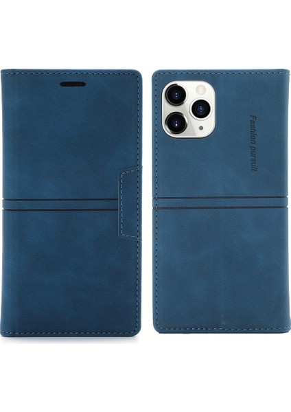 Otomatik Emici Folio Flip Pu Deri Deri Cüzdan Standı Telefon Kapağı Kabuğu Için iPhone 12/12 Pro-Mavi (Yurt Dışından)