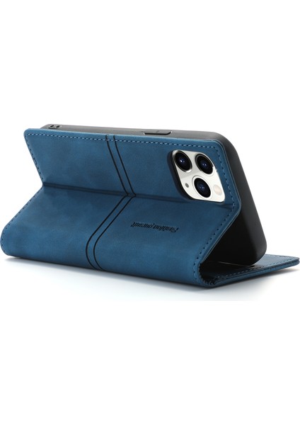 Otomatik Emici Folio Flip Pu Deri Deri Cüzdan Standı Telefon Kapağı Kabuğu Için iPhone 12/12 Pro-Mavi (Yurt Dışından)