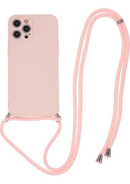 Iphone 12 Pro Yumuşak Tpu Telefon Kapağı Fiber Astar Long Lanyard ile Kauçuk Telefon Kılıfı - Pembe (Yurt Dışından)