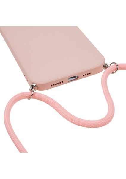 Iphone 12 Pro Yumuşak Tpu Telefon Kapağı Fiber Astar Long Lanyard ile Kauçuk Telefon Kılıfı - Pembe (Yurt Dışından)