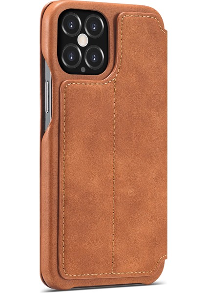 Retro Style Koruyucu Deri Telefon Kılıfı Iphone 12 Pro/12 Için Kart Sahibi - Kahverengi (Yurt Dışından)
