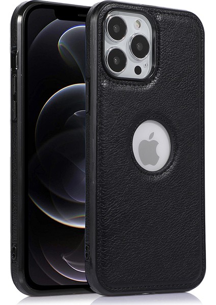 Iphone 12 Pro Logo View Soft Tpu+Pu Telefon Kapağı - Siyah (Yurt Dışından)