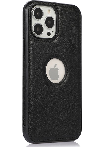 Iphone 12 Pro Logo View Soft Tpu+Pu Telefon Kapağı - Siyah (Yurt Dışından)