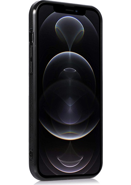 Iphone 12 Pro Logo View Soft Tpu+Pu Telefon Kapağı - Siyah (Yurt Dışından)