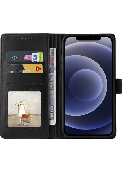 Tam Koruma Deri Telefon Cüzdan Kapağı Kabuğu iPhone 12 Pro/iphone 12 - Siyah (Yurt Dışından)