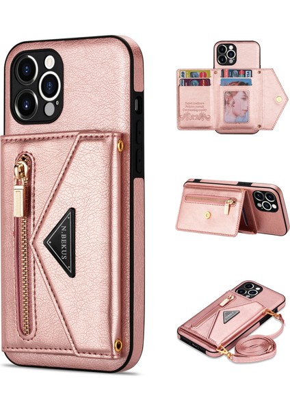 Iphone 12 Pro Max Kickstand Tasarım Cüzdanı Iyi Korunmuş Pu Deri+Tpu Cep Telefon Kılıfı (Yurt Dışından)