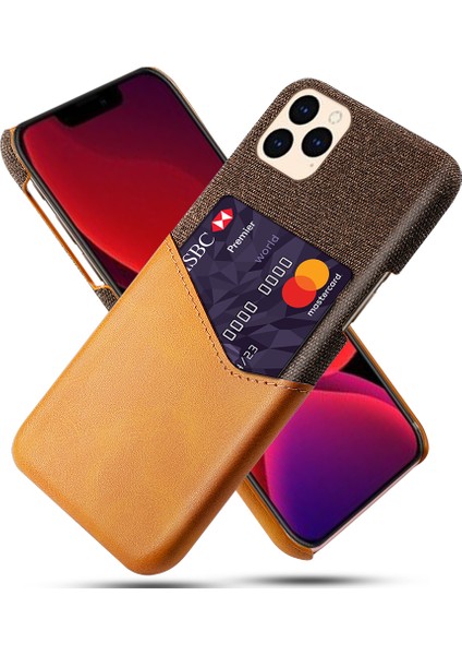 Ksq Kumaş + Pu Deri + Pc Iphone 12 Pro Max 6.7 Inç Için Kart Yuvası Arka Kabuklu - Kahverengi (Yurt Dışından)