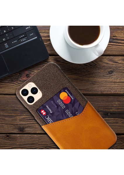 Ksq Kumaş + Pu Deri + Pc Iphone 12 Pro Max 6.7 Inç Için Kart Yuvası Arka Kabuklu - Kahverengi (Yurt Dışından)
