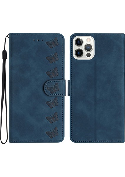 Iphone 12/12 Pro Pro Butterfly Için Stand-Mavi ile Pu Deri Cüzdan Kapağı (Yurt Dışından)