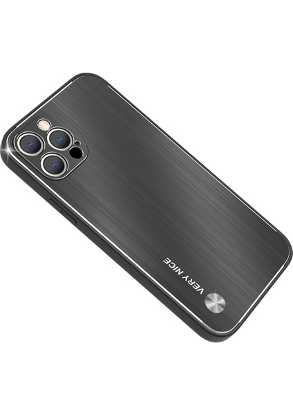 Iphone 12 Pro Max Anti-Cratch Alüminyum Alaşım+Tpu Telefon Geri Damla Damla Geçirmez Kapak Fırçalanmış Telefon Kılıfı Black (Yurt Dışından)
