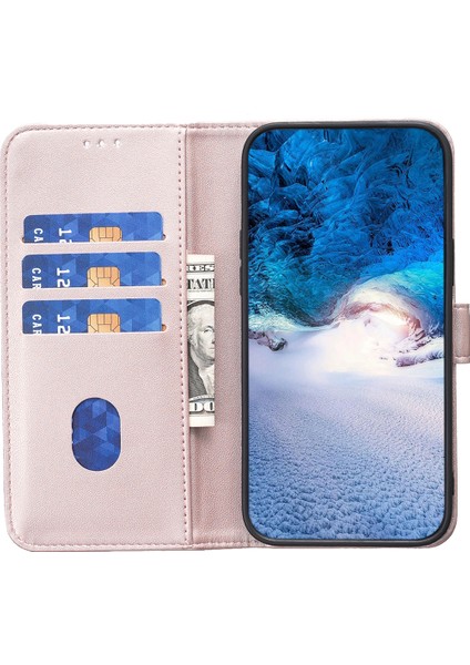 BF17 Iphone 12/12 Pro Için Cüzdan Kılıfı, Pu Deri Stand Folio Telefon Kapağı - Gül Altın (Yurt Dışından)