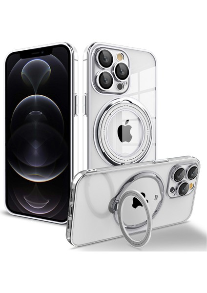 Pc+Tpu Iphone 12 Pro Max Rotatable Ring Kickstand Cover Için Magsafe-Silver ile Uyumlu (Yurt Dışından)