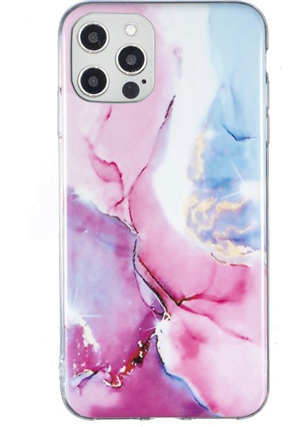 Iphone 12 Pro Max Yumuşak Tpu Kasa Şık Mermer Desen Imd Koruyucu Telefon Geri Kapak Pembe/mavi (Yurt Dışından)