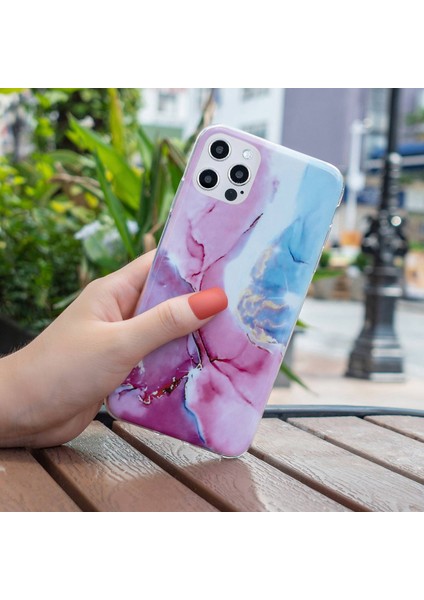 Iphone 12 Pro Max Yumuşak Tpu Kasa Şık Mermer Desen Imd Koruyucu Telefon Geri Kapak Pembe/mavi (Yurt Dışından)