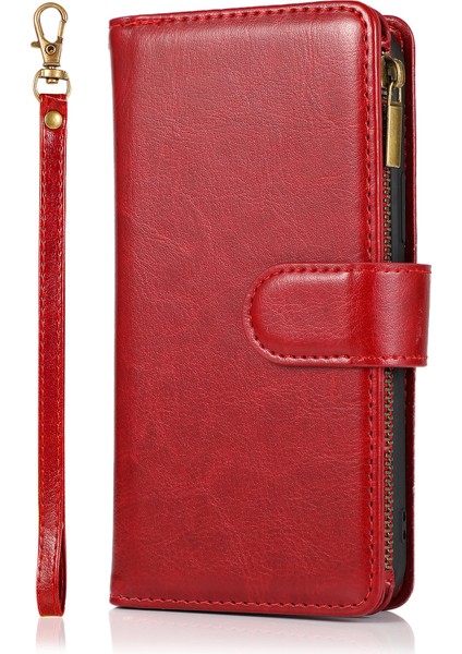 Iphone 12 Pro Max Telefon Kılıfı Çılgın At Deri Kaplamalı Tpu Cüzdan Telefon Stand Kılıfı 9 Kart Yuvası Kickstand Shell -Ed -Red (Yurt Dışından) fiyatları