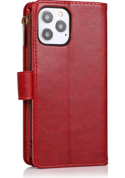 Iphone 12 Pro Max Telefon Kılıfı Çılgın At Deri Kaplamalı Tpu Cüzdan Telefon Stand Kılıfı 9 Kart Yuvası Kickstand Shell -Ed -Red (Yurt Dışından) modelleri