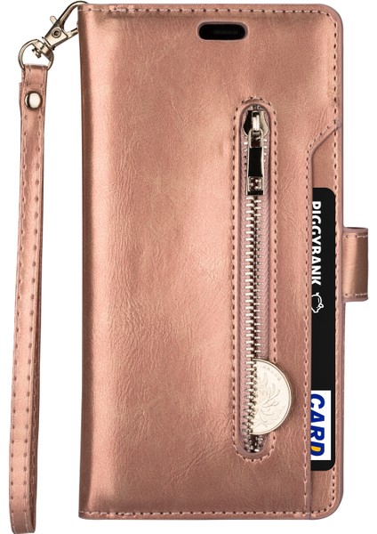 Iphone 12 Pro/12 Deri Telefon Kılıfı Bilek Strap Çok Fonksiyonlu Koruyucu Kılıf Cüzdan Stand Telefon Kapağı Fermuarı Pocket-Rose Altın (Yurt Dışından) fiyatları