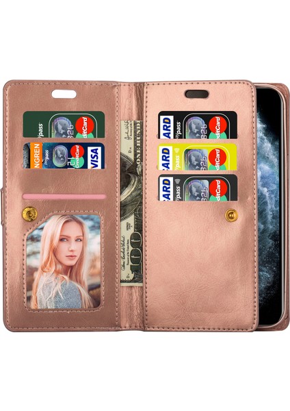 Iphone 12 Pro/12 Deri Telefon Kılıfı Bilek Strap Çok Fonksiyonlu Koruyucu Kılıf Cüzdan Stand Telefon Kapağı Fermuarı Pocket-Rose Altın (Yurt Dışından) fırsatları