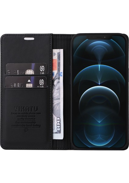 Iphone 12/12 Pro Telefon Kılıfı YK-001 Anti-Shock Anti-Shock Kapak Giyim Dayanıklı Manyetik Otomatik Absorbed Pu Deri Deri Flip Cüzdan Kılıfı Stand-Black (Yurt Dışından) fırsatları