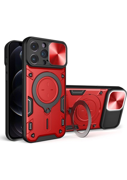 Iphone 12 Pro Max Slide Kamera Kapağı Geri Kılıf Ücretsiz Döndürme Kickstand Pc+Tpu Telefon Kapak-Kırmızı (Yurt Dışından)