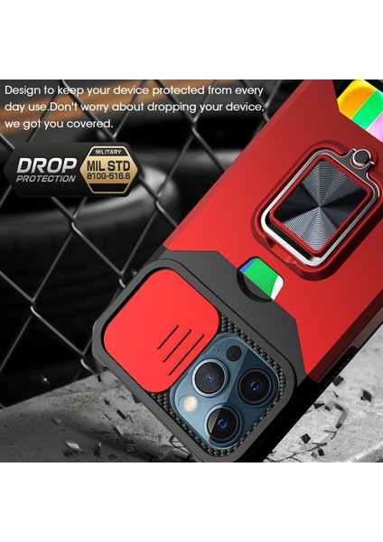 Iphone 12 Pro Max Telefon Kılıfı Kamera Kaydırıcısı Hibrit Telefon Kılıfı Kart Tutucu ile Döner Kickstand Shell -Black (Yurt Dışından) fiyatları