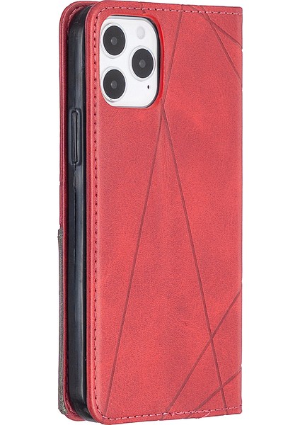 Iphone 12 Pro/12 Için Kart Yuvalı Geometrik Desen Deri Stand Kılıfı - Kırmızı (Yurt Dışından) modelleri