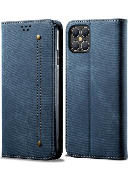 Kot Kumaş Doku Cüzdan Deri Deri Cep Telefonu Koruyucu Kapak Iphone 12 Pro/iphone 12 - Mavi (Yurt Dışından) modelleri