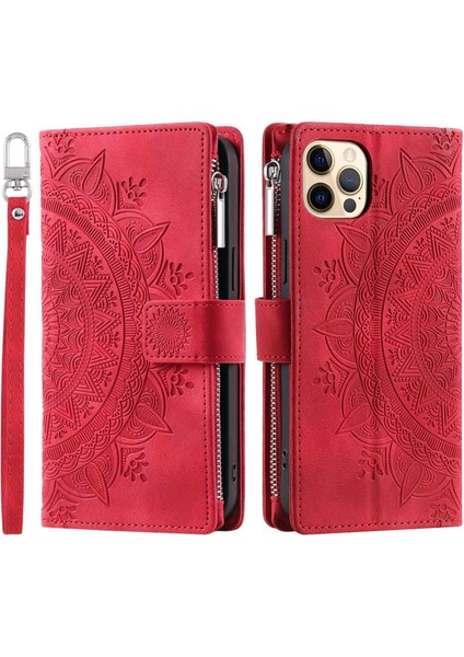 Iphone 12 Pro Max Mandala Için Çiçek Damla Geçirmez Telefon Kapağı Standı Çoklu Kart Yuvası Zipper Cep Cüzdanı Pu Deri Telefon Kılıfı Strap-Rose (Yurt Dışından) fiyatları