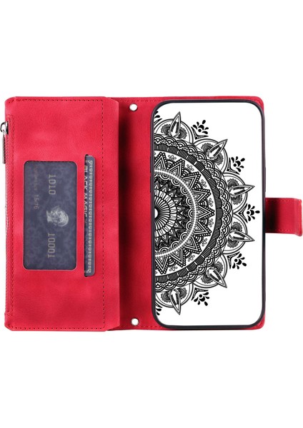 Iphone 12 Pro Max Mandala Için Çiçek Damla Geçirmez Telefon Kapağı Standı Çoklu Kart Yuvası Zipper Cep Cüzdanı Pu Deri Telefon Kılıfı Strap-Rose (Yurt Dışından) modelleri