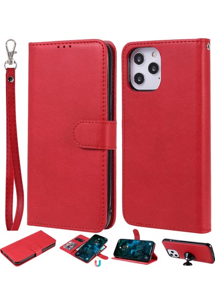 Iphone 12 Pro Max-Red Için Fall Anti-Fall Manyetik Çıkarılabilir 2'si Bir Arada Stand Stand Tasarım Deri Kılıf (Yurt Dışından)