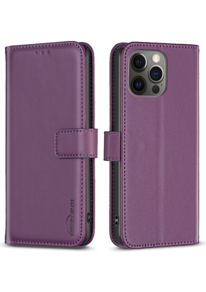 BF17 Iphone 12 Pro Max 6 6.7 Inç Flip Deri Kapak Cüzdan Standı Manyetik Telefon Case-Dark Mor (Yurt Dışından)