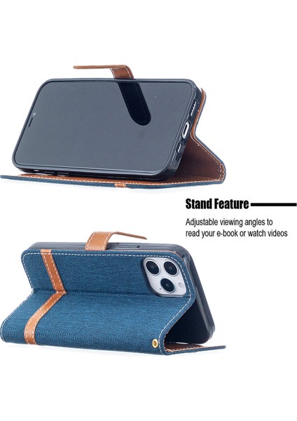 Renk Ekleme Kot Pantolon Kumaş Doku Deri Kabuk iPhone 12 Pro/12 - Koyu Mavi (Yurt Dışından)