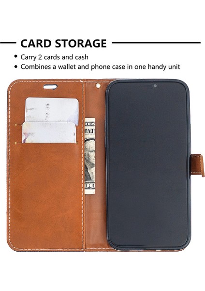 Renk Ekleme Kot Pantolon Kumaş Doku Deri Kabuk iPhone 12 Pro/12 - Koyu Mavi (Yurt Dışından)