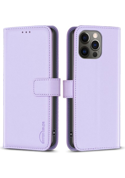 BF17 Iphone 12 Pro Max 6 6.7 Inç Flip Deri Kapak Cüzdan Stand Manyetik Telefon Kılıfı - Mor (Yurt Dışından)
