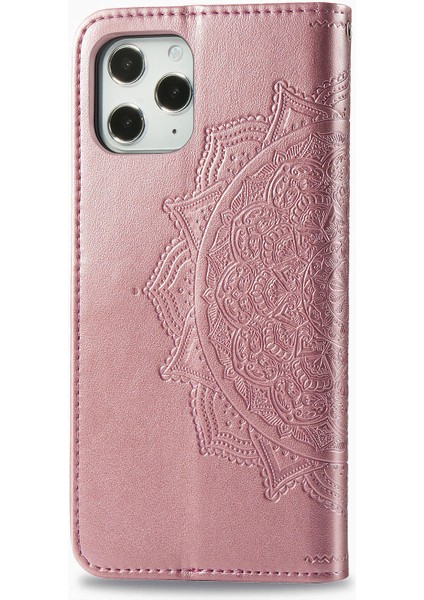 Iphone 12 Pro/iphone 12 Için Kabartmalı Mandala Çiçek Deri Cüzdan Stand Kılıfı - Gül Altın (Yurt Dışından) fiyatları