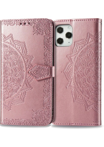 Iphone 12 Pro/iphone 12 Için Kabartmalı Mandala Çiçek Deri Cüzdan Stand Kılıfı - Gül Altın (Yurt Dışından) fırsatları