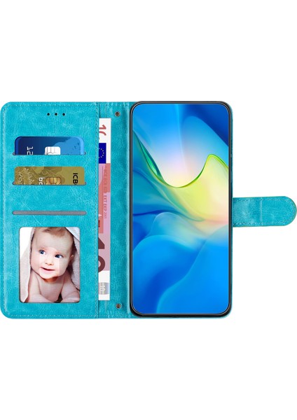 Iphone 12/12 Pro Telefon Kılıfı Pu Deri Telefon Kapağı Cüzdan Stand Dikiş Hattı Rhombus Doku Telefon Case Sky Mavi (Yurt Dışından)