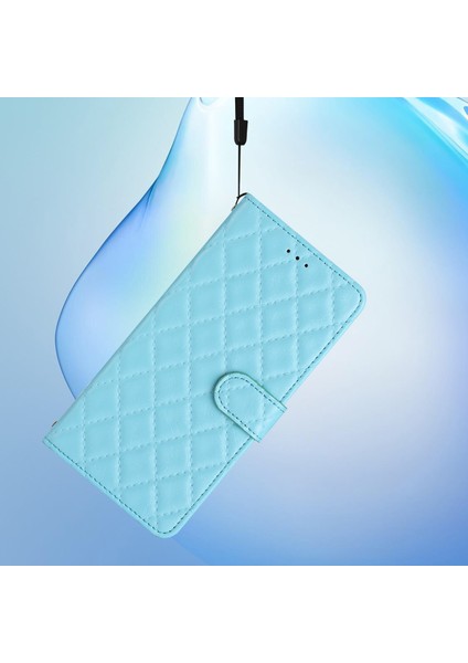 Iphone 12/12 Pro Telefon Kılıfı Pu Deri Telefon Kapağı Cüzdan Stand Dikiş Hattı Rhombus Doku Telefon Case Sky Mavi (Yurt Dışından)