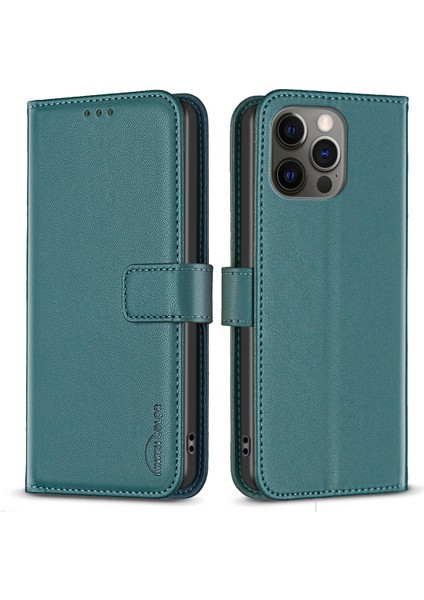 BF17 Iphone 12 Pro Max Için Max 6.7 Inç Flip Deri Kapak Cüzdan Stand Manyetik Telefon Kılıfı - Yeşil (Yurt Dışından)