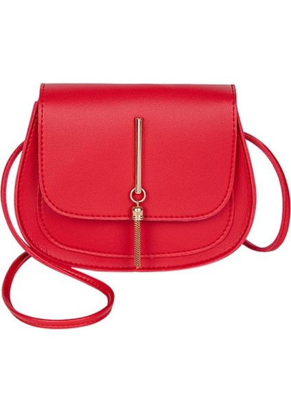 Kadınlar Için Kırmızı Moda Crossbody Çanta 2023 Püskül Basit Stil Düz Renk Deri Omuzdan Askili Çanta Bayanlar Askılı Çanta Bolso Mujer (Yurt Dışından)