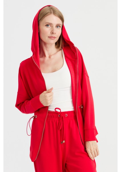 Kadın Kapüşonlu Beli Büzgülü Sweat Kırmızı fiyatları