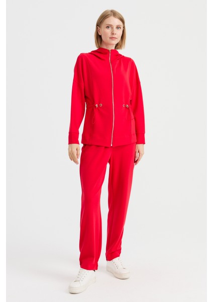 Kadın Kapüşonlu Beli Büzgülü Sweat Kırmızı modelleri