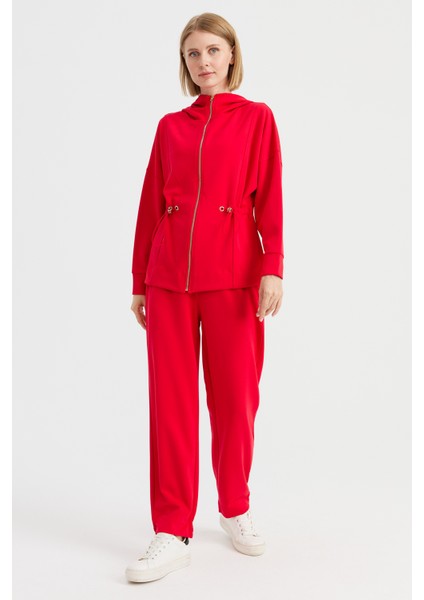 Kadın Kapüşonlu Beli Büzgülü Sweat Kırmızı fırsatları