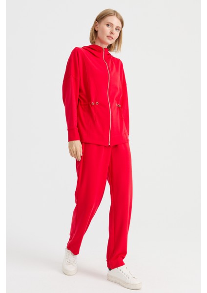 Kadın Kapüşonlu Beli Büzgülü Sweat Kırmızı indirimleri
