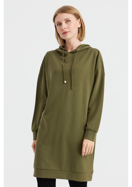 Kadın Kapüşonlu Sweat Elbise Haki modelleri