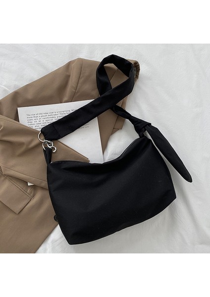 Gn Siyah Kadınlar Kızlar Için Crossbody Çanta Shopper Rahat Katı Basit Zincir Düğümlü Sapanlar Messenger Omuz Tote Çanta (Yurt Dışından) modelleri