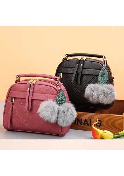 Gri Püskül Messenger Omuz Çantası Kadınlar Için Kız Moda Postacı Çantası Pu Deri Çanta Bayan Boston Hairball Crossbody Tote Çanta (Yurt Dışından) fiyatları