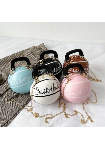 Kahverengi Basketbol Omuz Crossbody Çanta Kadın Zincir Tote Pu Deri Kız Için Yuvarlak Mini Çanta Bozuk Para Cüzdanı Messenger Zincir Çanta (Yurt Dışından)