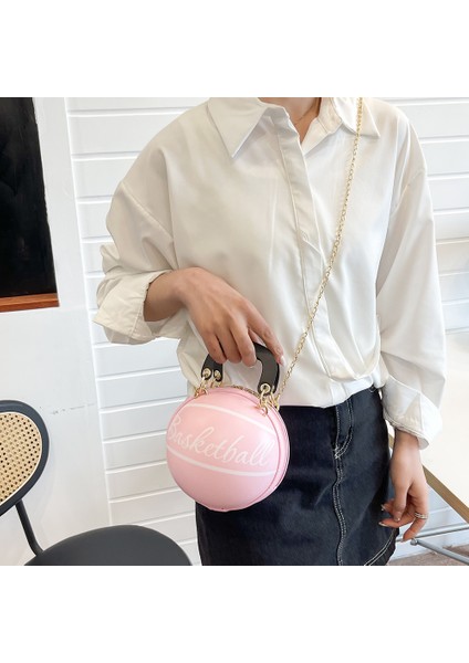 Kahverengi Basketbol Omuz Crossbody Çanta Kadın Zincir Tote Pu Deri Kız Için Yuvarlak Mini Çanta Bozuk Para Cüzdanı Messenger Zincir Çanta (Yurt Dışından)
