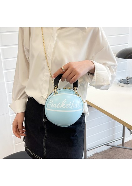 Kahverengi Basketbol Omuz Crossbody Çanta Kadın Zincir Tote Pu Deri Kız Için Yuvarlak Mini Çanta Bozuk Para Cüzdanı Messenger Zincir Çanta (Yurt Dışından)